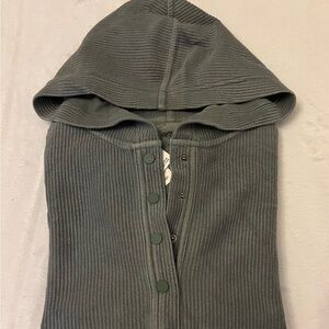aerie Ribbed Button-Up Hoodie in Olive Green